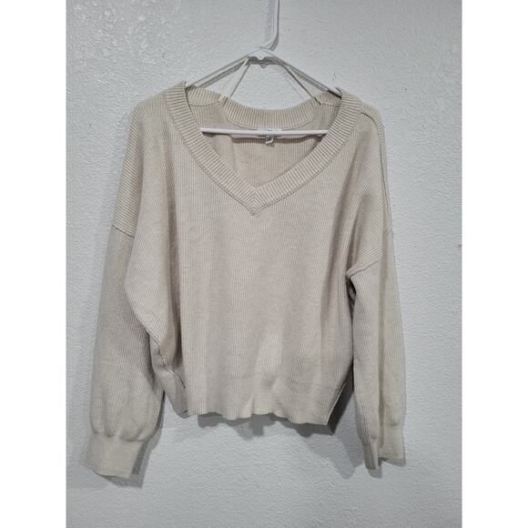 BP. Women's Cream V Neck Oversized Ribbed Sweater Size Small #16 - Picture 1 of 4